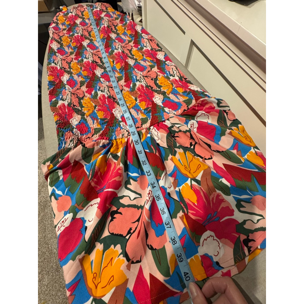Women's Unbranded Midi Sun Dress S Pink Multi-color Floral Smocked - Picture 10 of 10